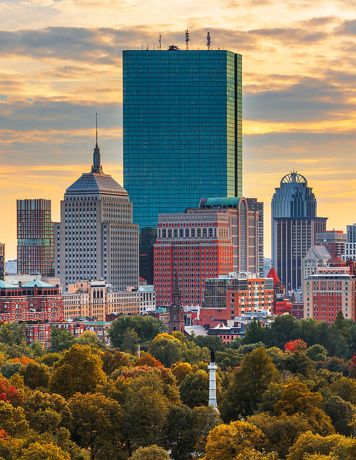 Boston, Massachusetts, USA skyline over Boston Common.